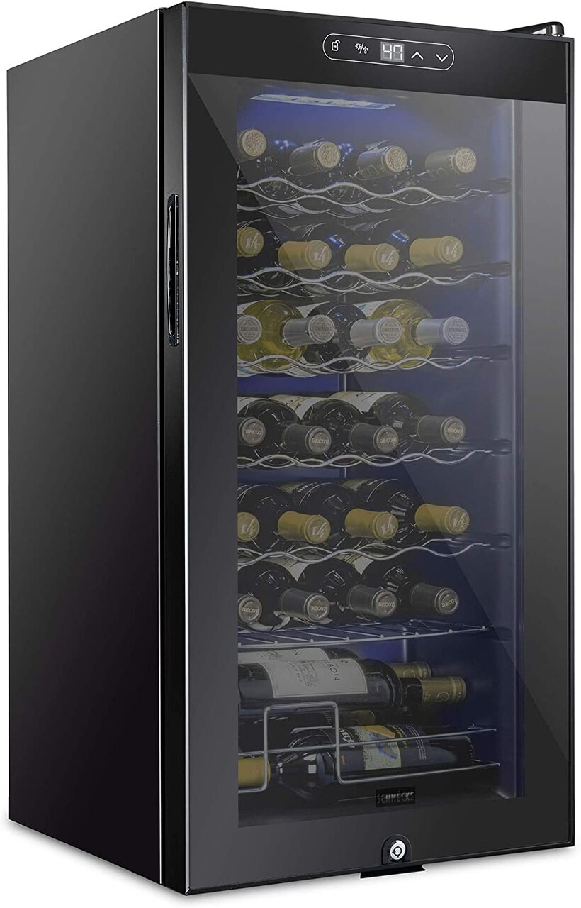 Schmecke 28-Bottle Wine Fridge, Freestanding Wine Refrigerator, Small Wine Cooler